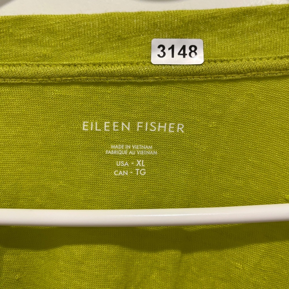 Eileen Fisher Lime Green Slub Knit Long Sleeve Crew Neck Top XL - Picture 2 of 6